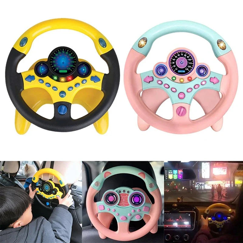 Interactive steering wheel toy with lights and sounds for early learning and cognitive development