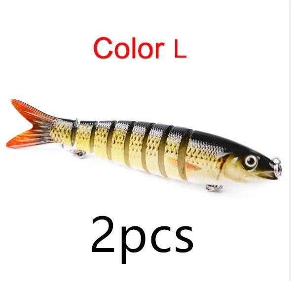 Multi-jointed pike fishing lure with light reflection and sound attraction features