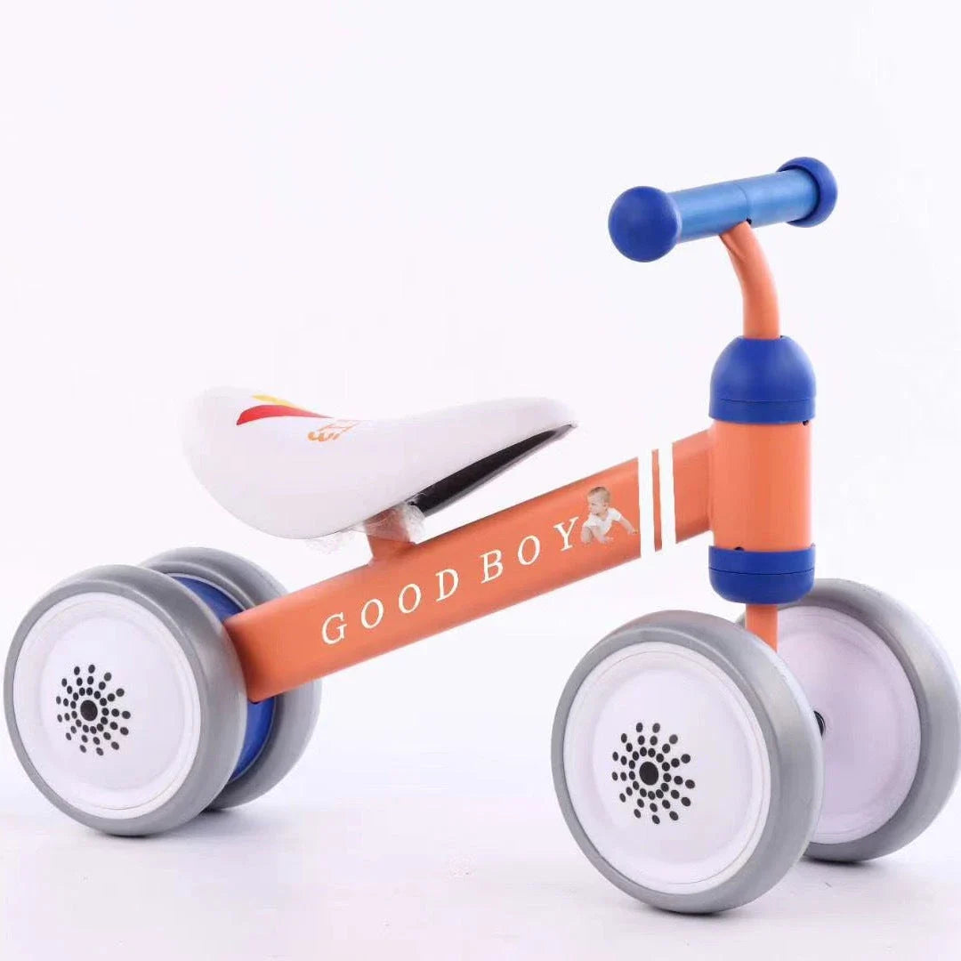 Sturdy three-wheeled balance bike for British toddlers with durable steel frame, comfortable PU leather seat, and smooth-rolling EVA foam tyres