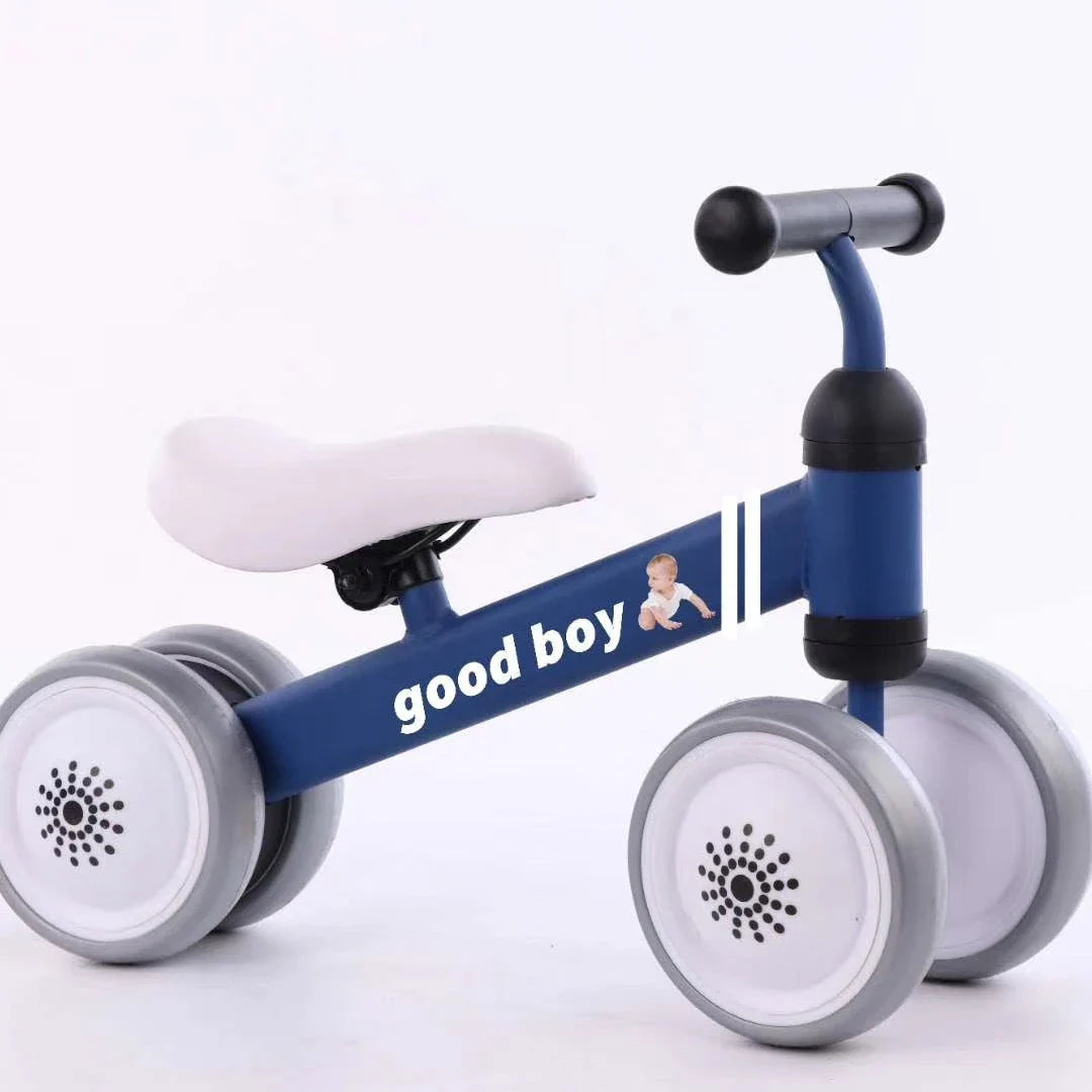 Sturdy three-wheeled balance bike for British toddlers with durable steel frame, comfortable PU leather seat, and smooth-rolling EVA foam tyres