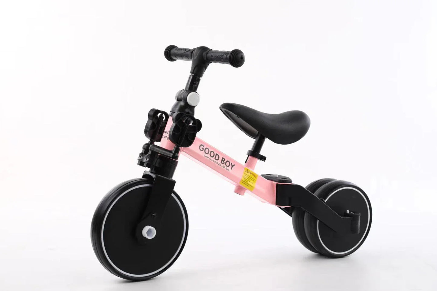 Sturdy three-wheeled balance bike for British toddlers with durable steel frame, comfortable PU leather seat, and smooth-rolling EVA foam tyres
