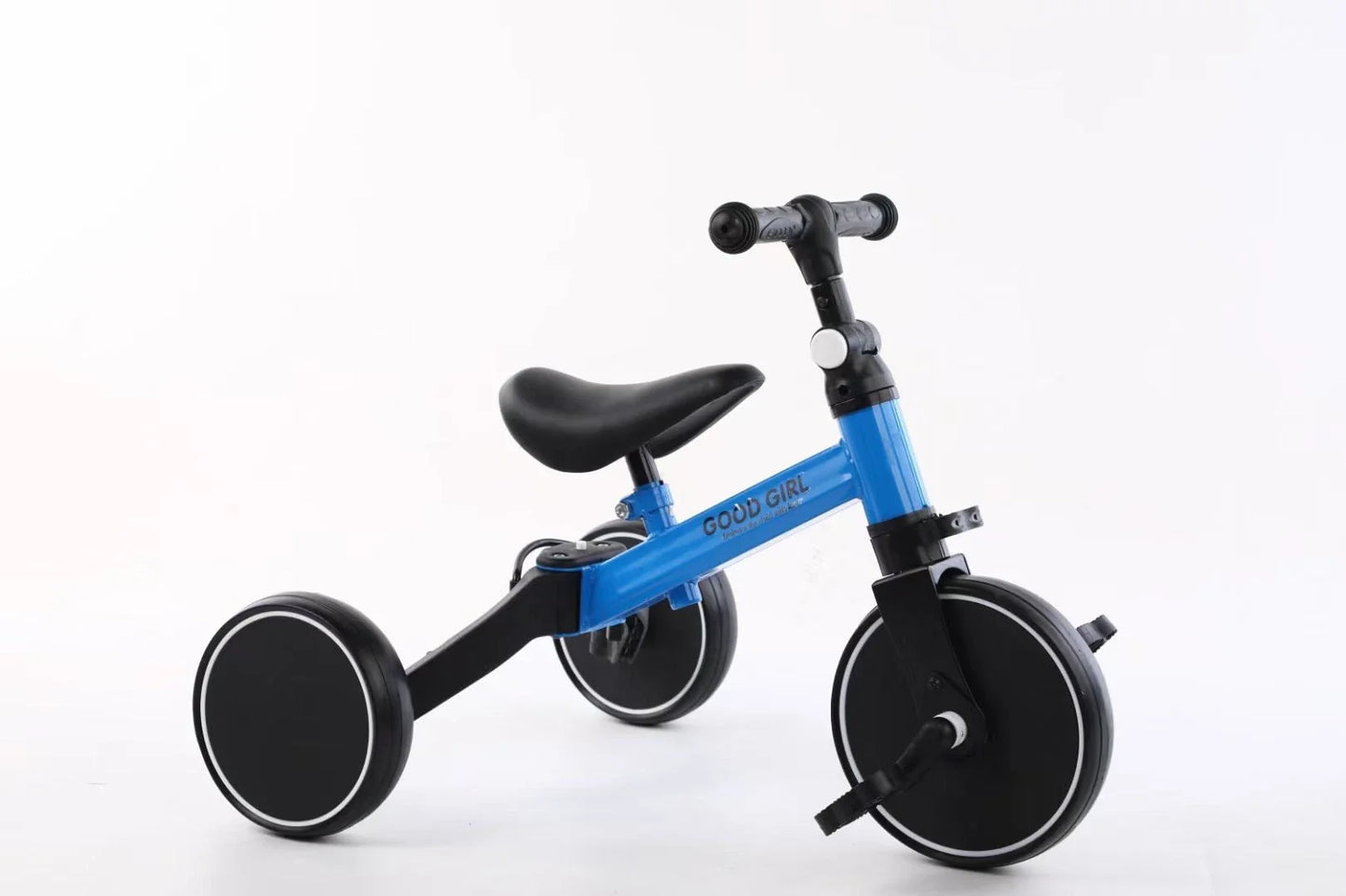 Sturdy three-wheeled balance bike for British toddlers with durable steel frame, comfortable PU leather seat, and smooth-rolling EVA foam tyres