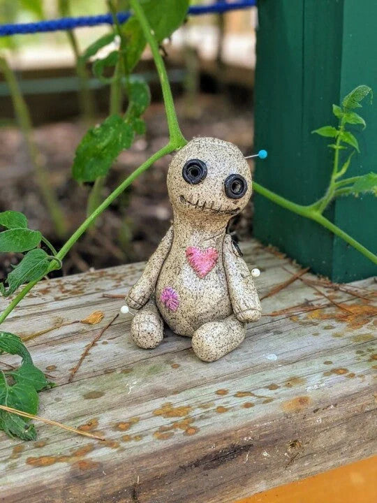 Handcrafted voodoo doll cone incense burner with smoke effect