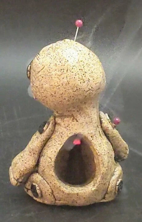 Handcrafted voodoo doll cone incense burner with smoke effect