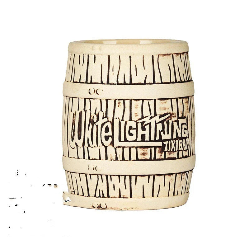 A ceramic tiki mug with a 3D decorative face, perfect for tropical cocktails, smoothies, and other chilled beverages.