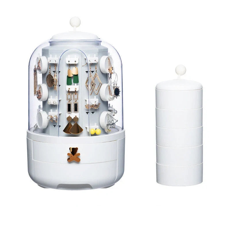 Fashion 360 Rotating Jewelry Box in white and green with transparent dust cover