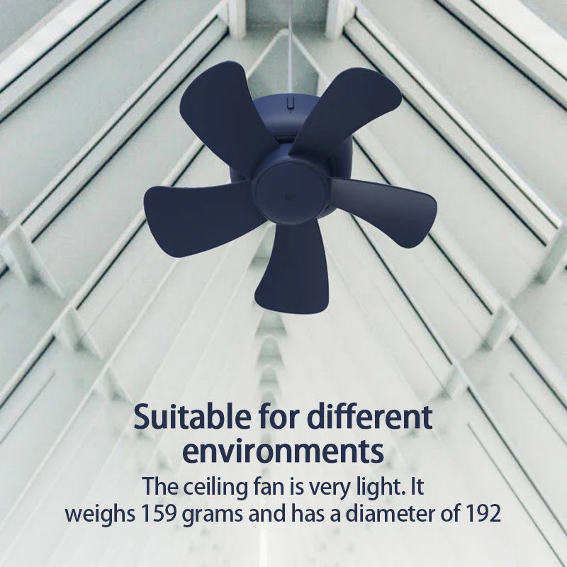 Stylish USB-powered ceiling fan with adjustable wind speeds and remote control for versatile cooling in any setting