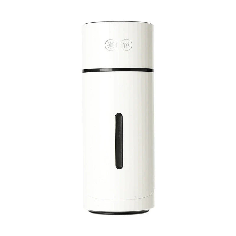 Compact USB-powered humidifier with adjustable mist, night light, and dual spray modes for desks and cars