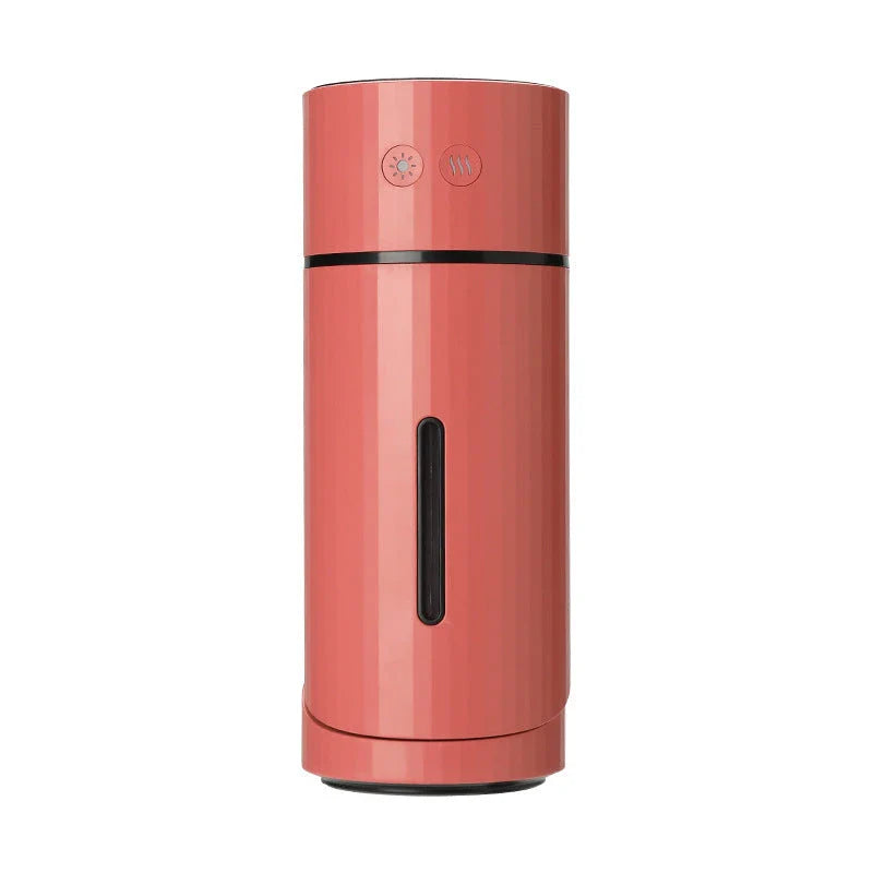 Compact USB-powered humidifier with adjustable mist, night light, and dual spray modes for desks and cars