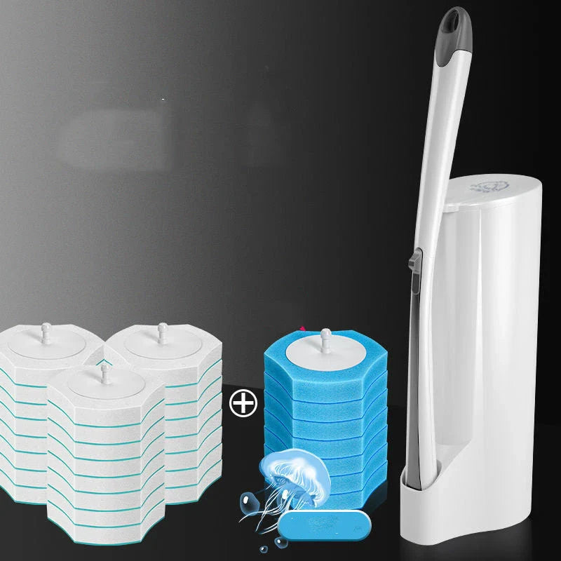 Premium disposable toilet brush with plastic, sponge, and scratch-resistant cloth for effective and hygienic bathroom cleaning