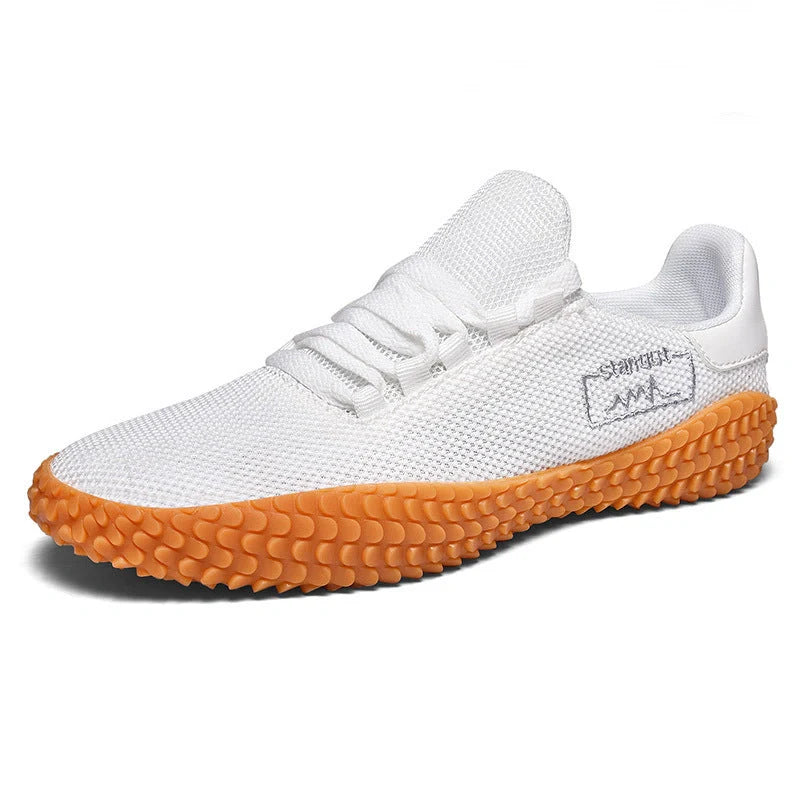 Men's breathable woven casual sneakers in white, red, black, and army green