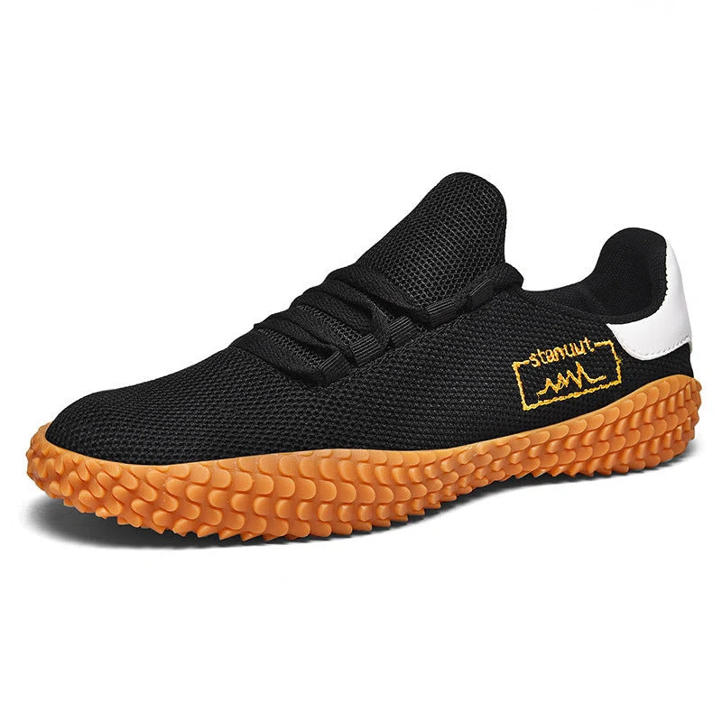Men's breathable woven casual sneakers in white, red, black, and army green