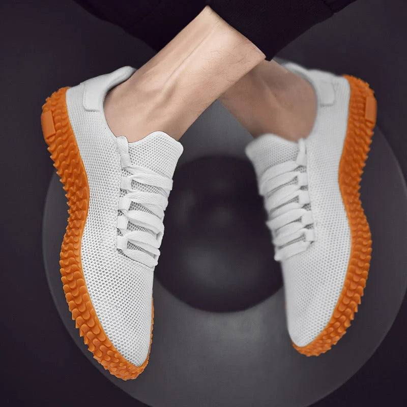 Men's breathable woven casual sneakers in white, red, black, and army green