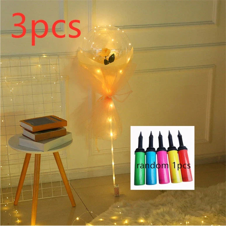 A luminous bouquet of glowing rose-shaped balloons, creating a magical and enchanting display.