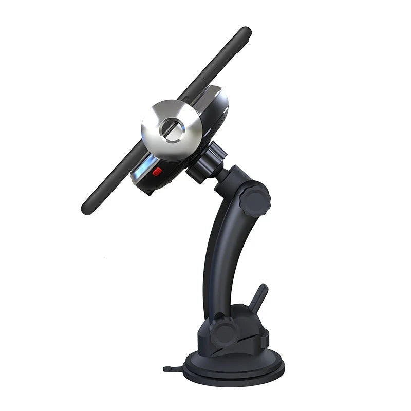 Magnetic car phone holder with wireless charging for smartphones, providing a secure and convenient in-car mount solution.