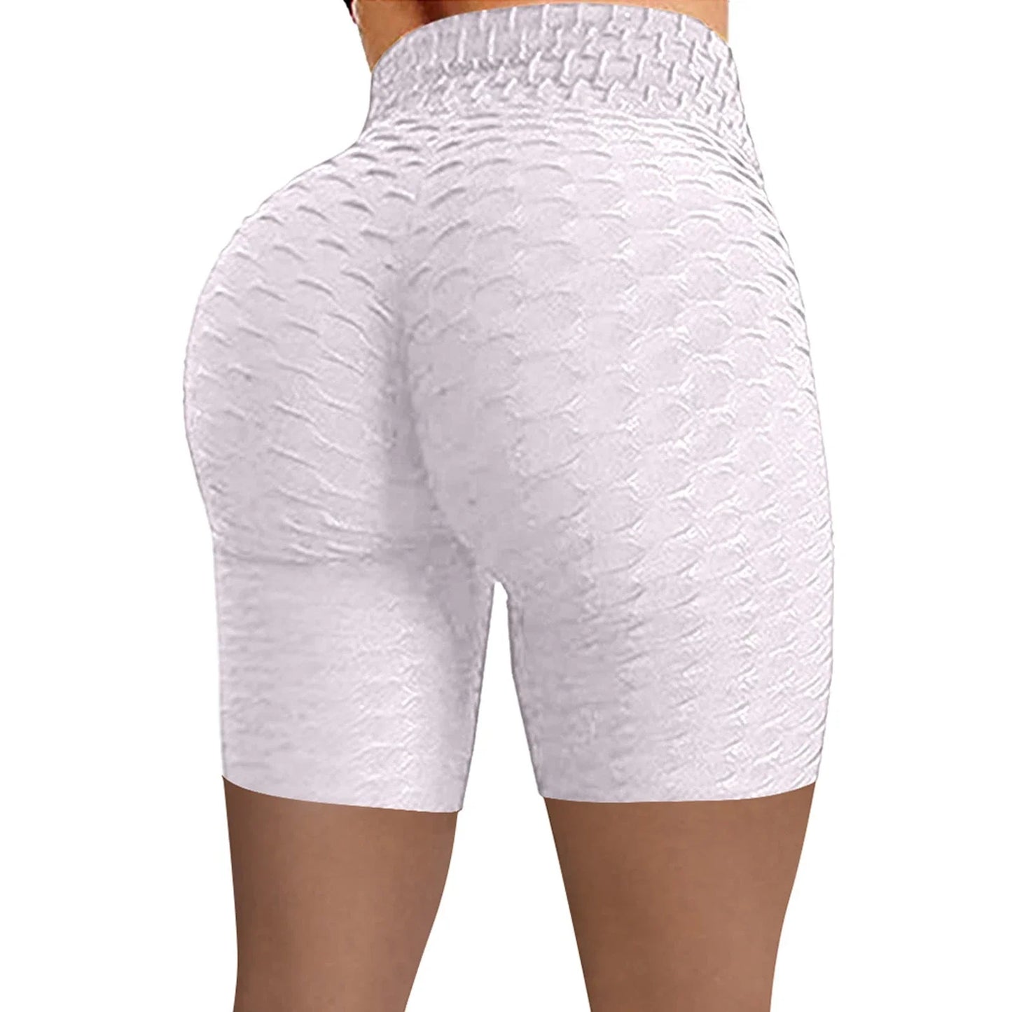 Women's high-waist sports leggings with jacquard compression fabric and back fold design
