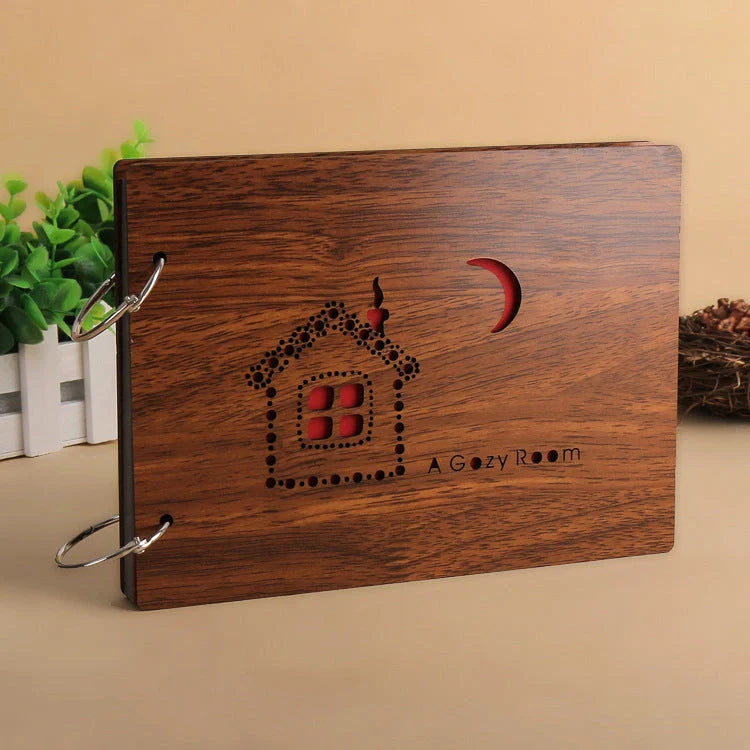 Handmade wooden photo album with custom designs for memory preservation