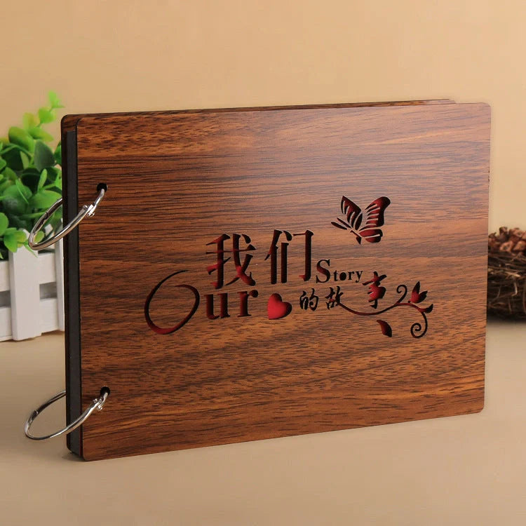Handmade wooden photo album with custom designs for memory preservation