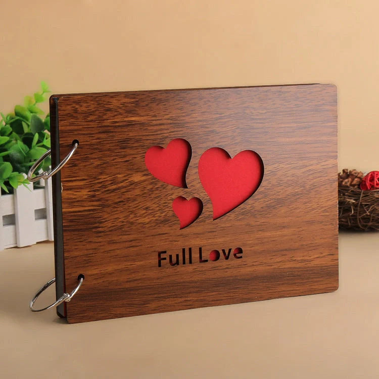 Handmade wooden photo album with custom designs for memory preservation