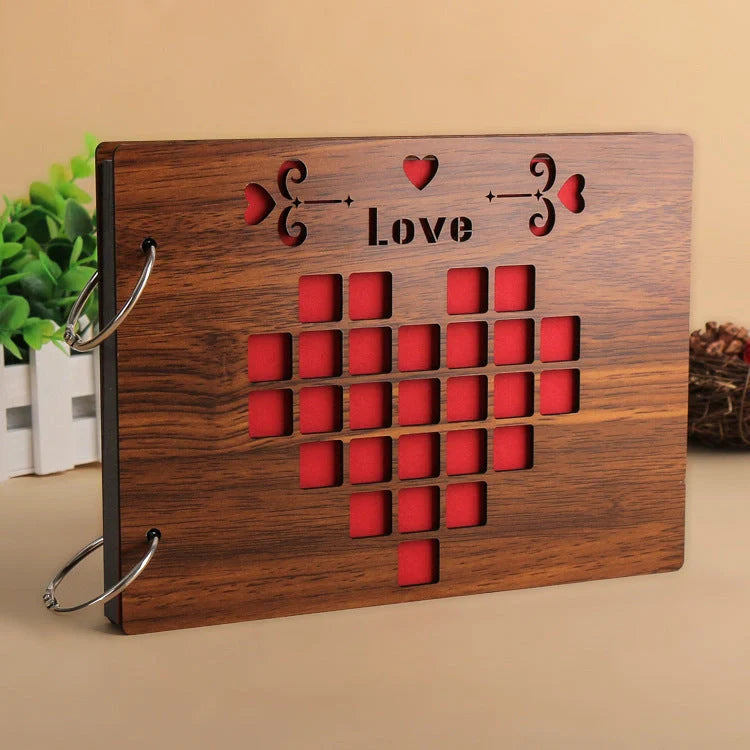 Handmade wooden photo album with custom designs for memory preservation
