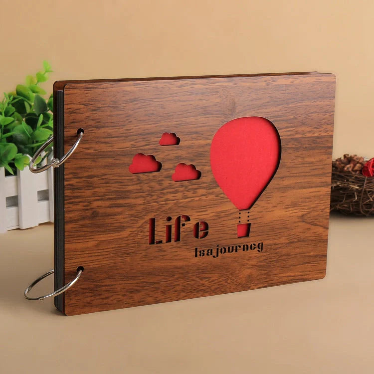 Handmade wooden photo album with custom designs for memory preservation