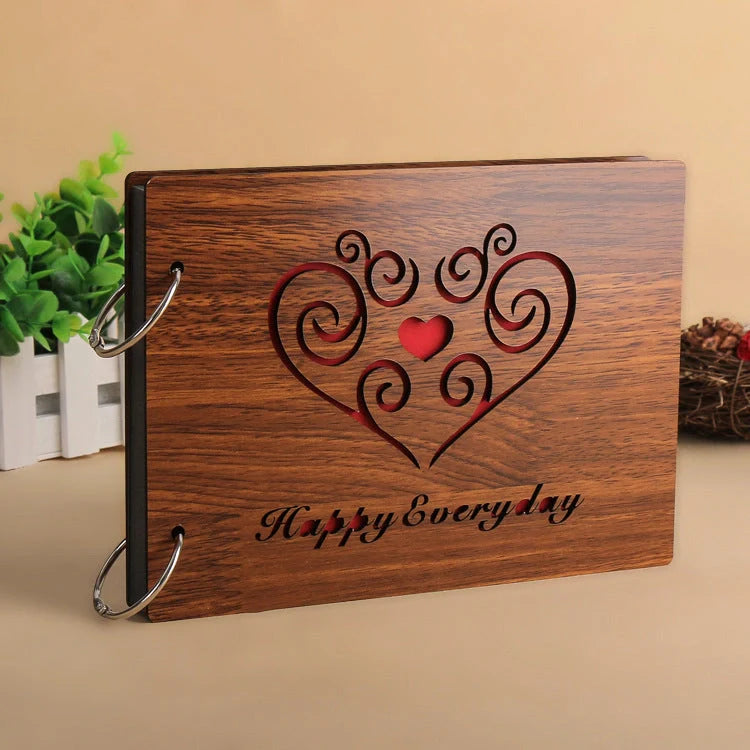 Handmade wooden photo album with custom designs for memory preservation
