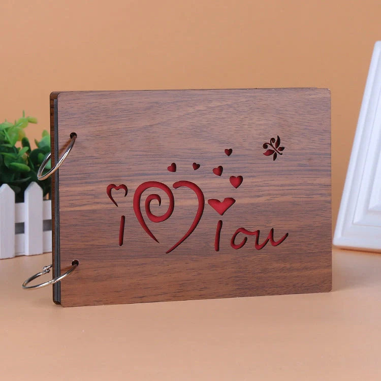 Handmade wooden photo album with custom designs for memory preservation
