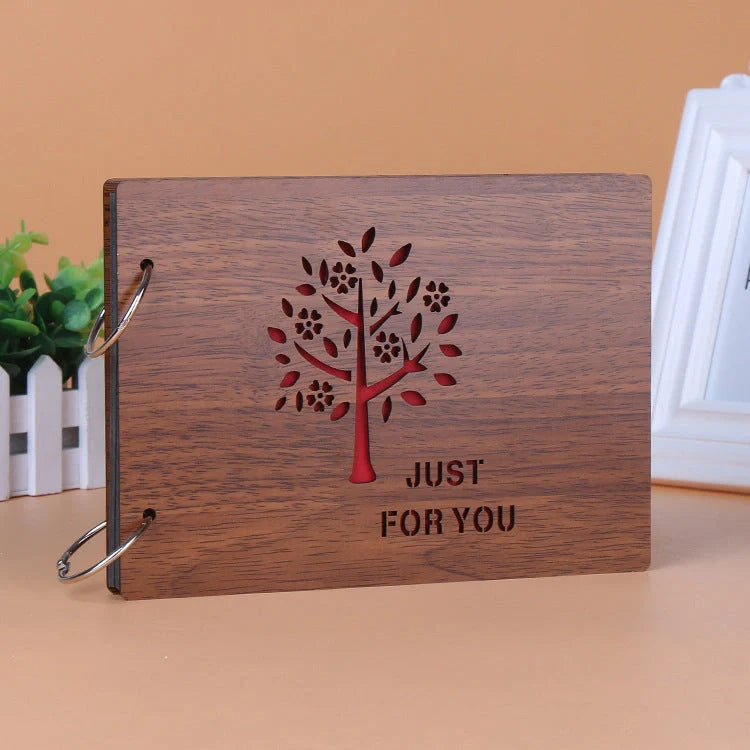 Handmade wooden photo album with custom designs for memory preservation