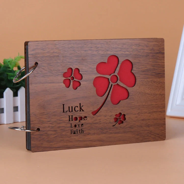 Handmade wooden photo album with custom designs for memory preservation
