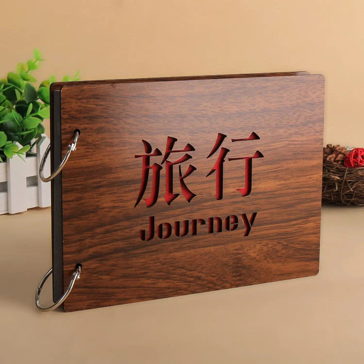 Handmade wooden photo album with custom designs for memory preservation