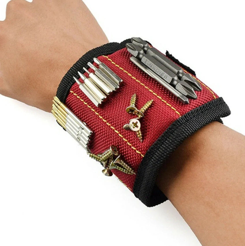 A 15-slot magnetic wristband made of durable nylon with powerful embedded magnets for organising and holding small tools and fasteners.