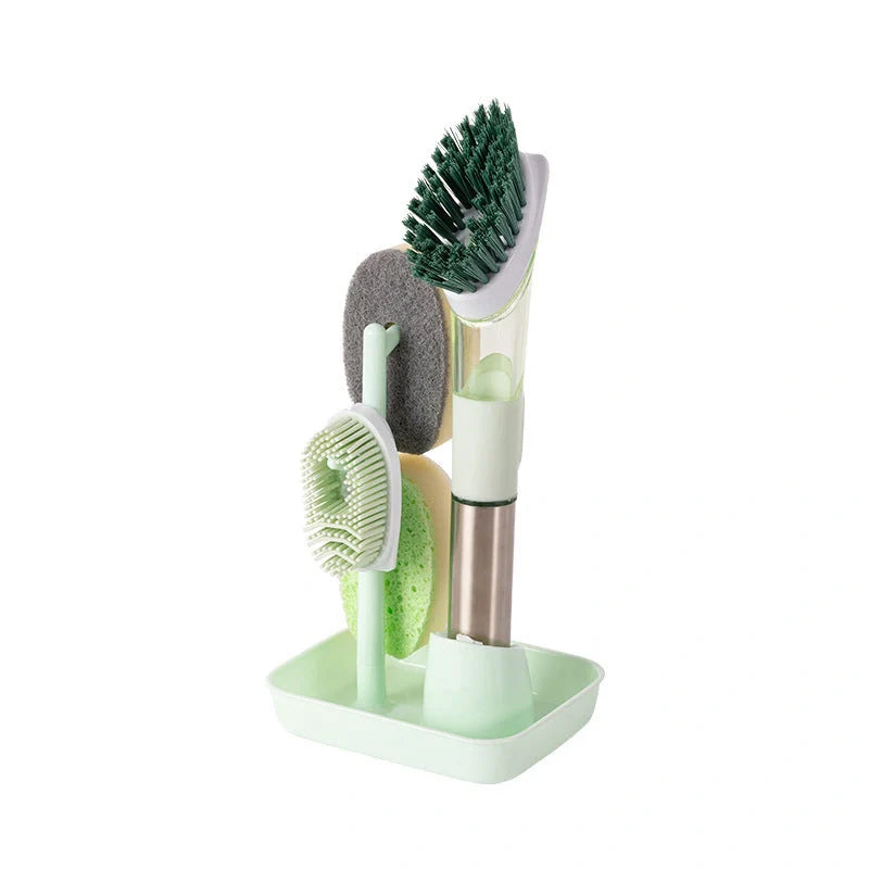 Multifunctional dish brush with soap dispenser and non-slip grip for efficient kitchen cleaning