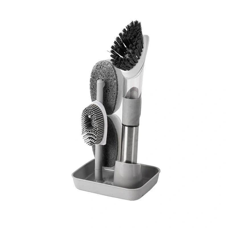 Multifunctional dish brush with soap dispenser and non-slip grip for efficient kitchen cleaning