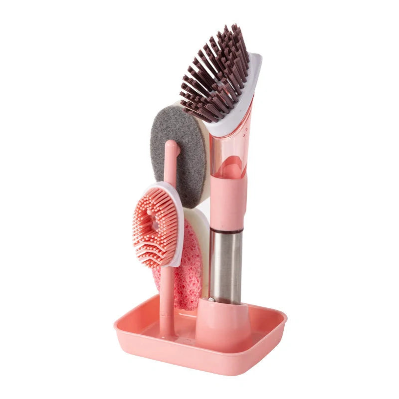 Multifunctional dish brush with soap dispenser and non-slip grip for efficient kitchen cleaning