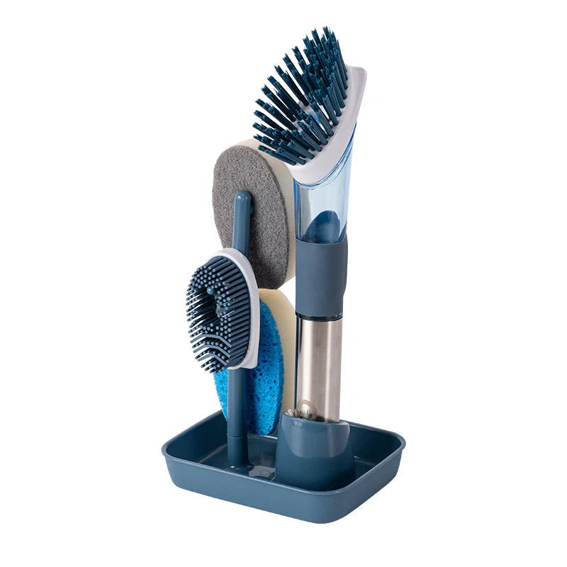 Multifunctional dish brush with soap dispenser and non-slip grip for efficient kitchen cleaning
