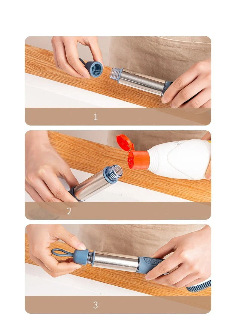 Multifunctional dish brush with soap dispenser and non-slip grip for efficient kitchen cleaning