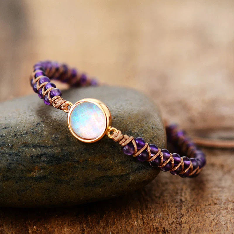 Stylish amethyst and opal friendship bracelets with braided design, perfect for casual or formal wear