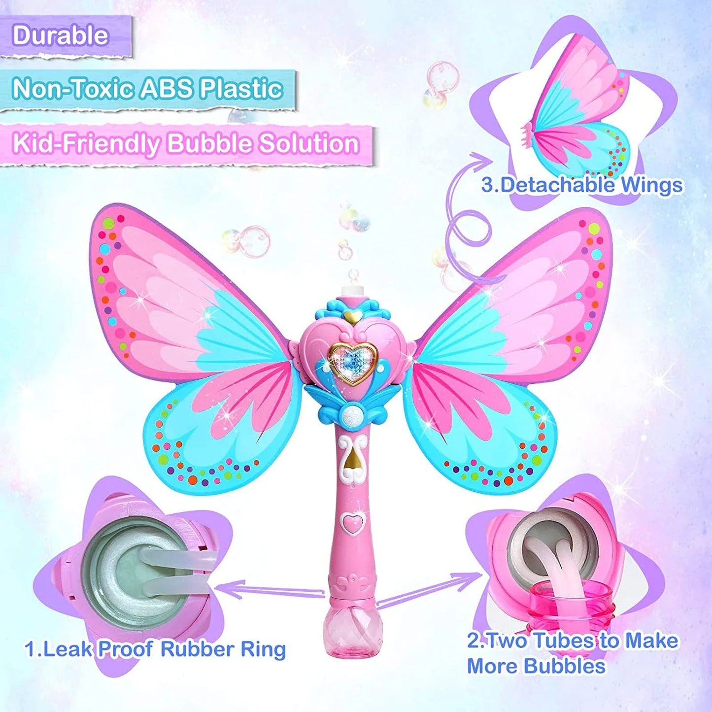 Enchanting bubble-blowing wand with butterfly design, perfect for young princesses