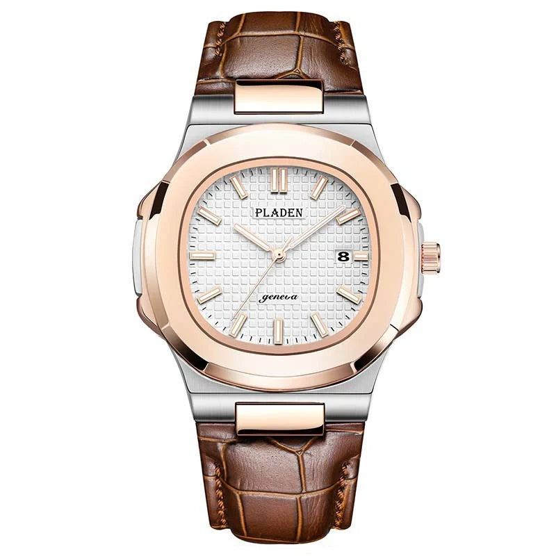 Premium Waterproof Quartz Watch with stainless steel case, mineral glass face, and quartz movement for reliable timekeeping
