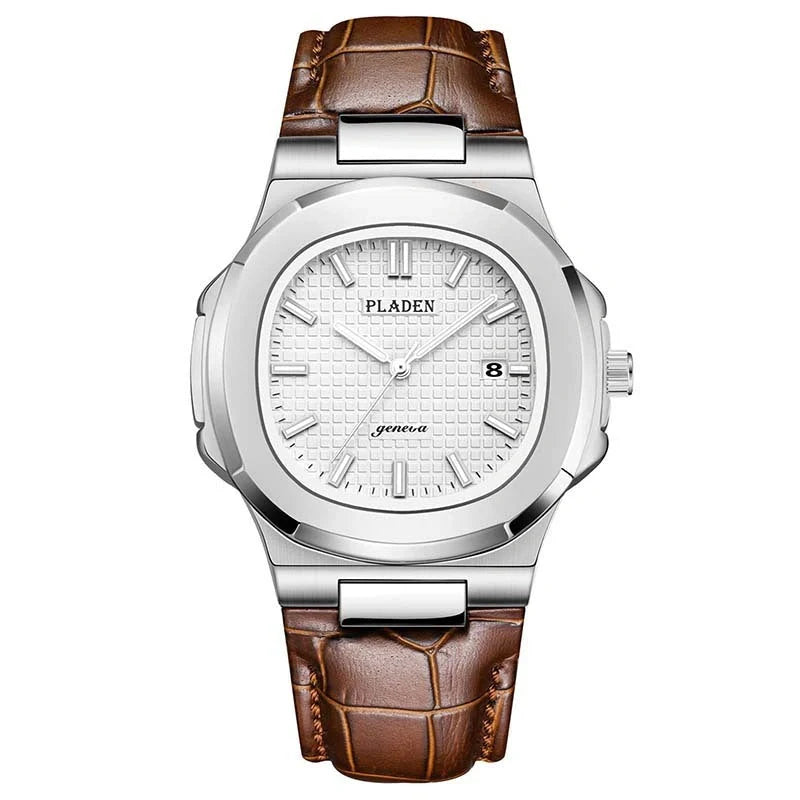 Premium Waterproof Quartz Watch with stainless steel case, mineral glass face, and quartz movement for reliable timekeeping