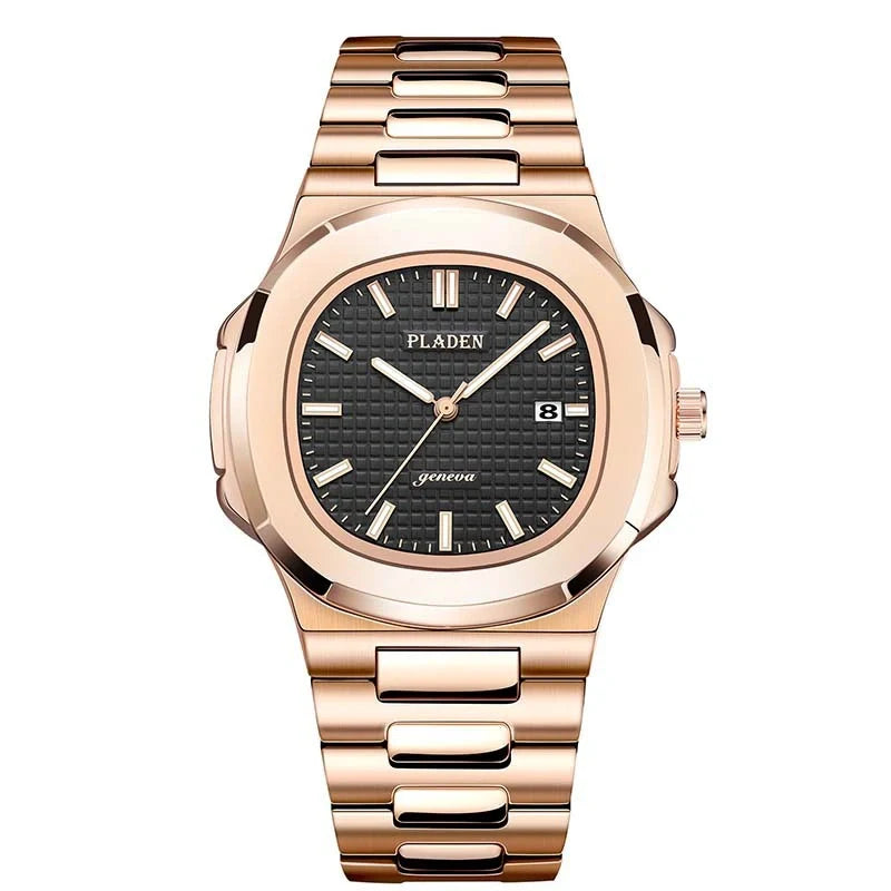 Premium Waterproof Quartz Watch with stainless steel case, mineral glass face, and quartz movement for reliable timekeeping