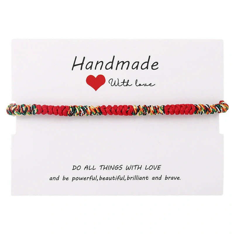 Braided evil eye bracelet set with 7-knot design for luck and protection, adjustable for all wrist sizes.