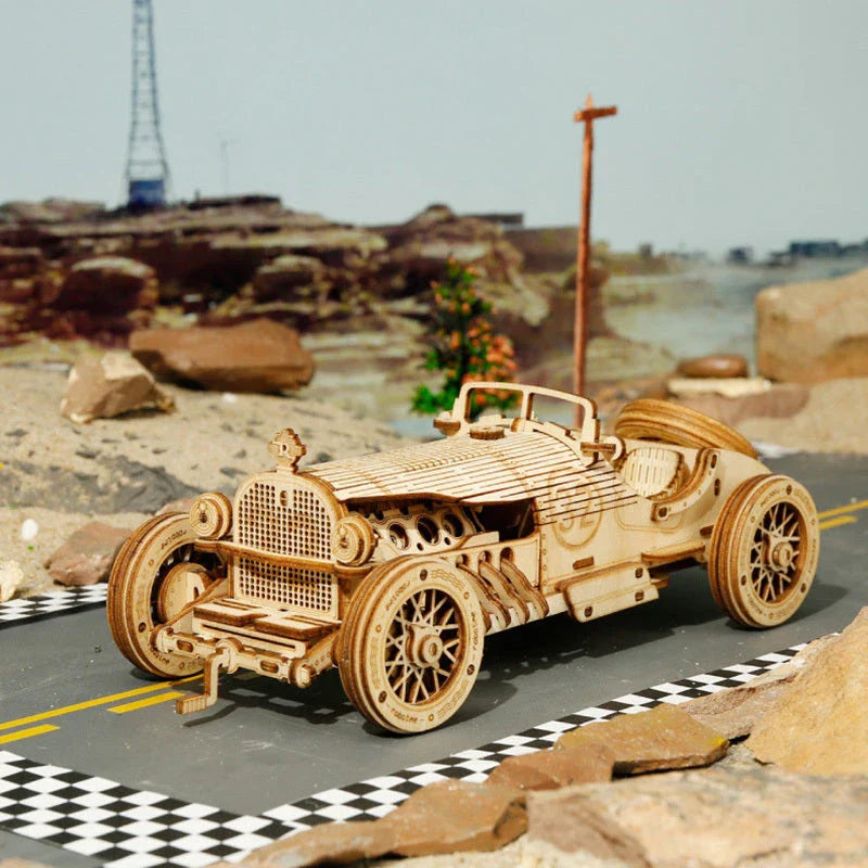 Premium wooden train model kit with detailed components and instructions for DIY assembly