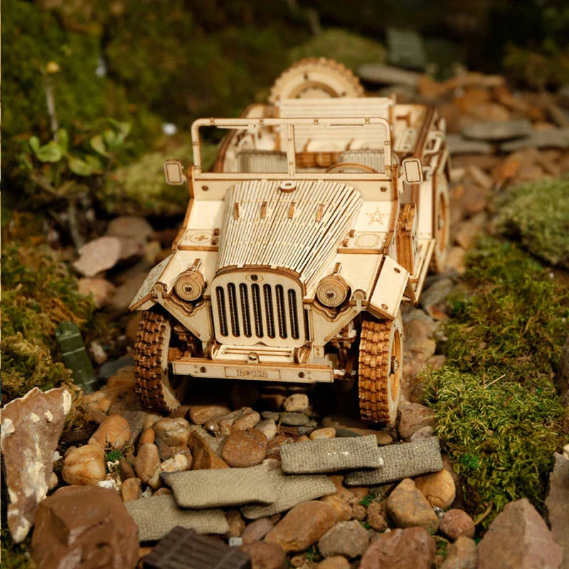 Premium wooden train model kit with detailed components and instructions for DIY assembly