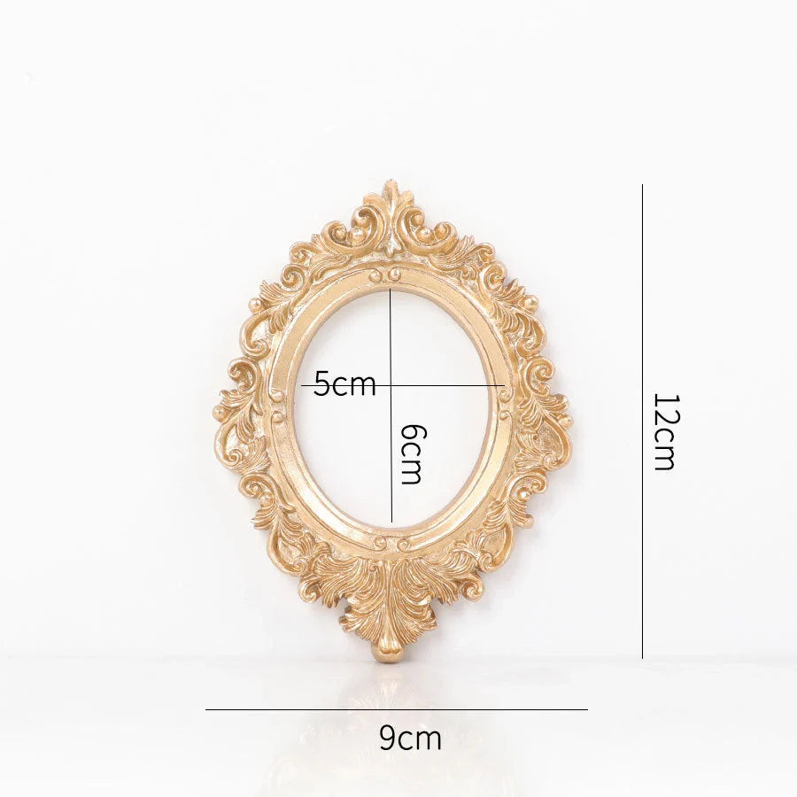 Golden Retro Photo Frame displaying jewellery and art in a Nordic-style resin design