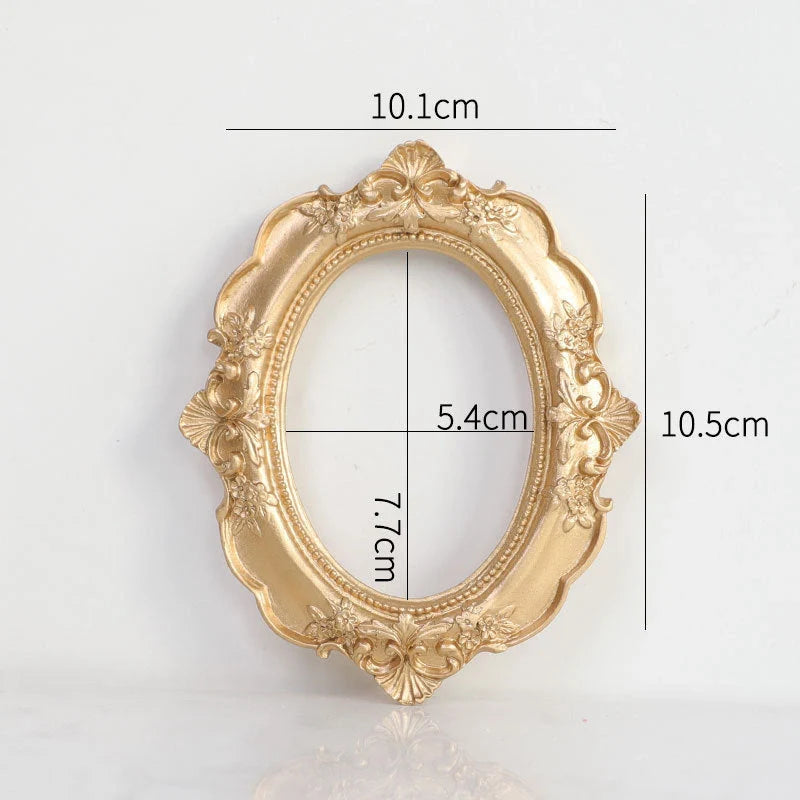 Golden Retro Photo Frame displaying jewellery and art in a Nordic-style resin design
