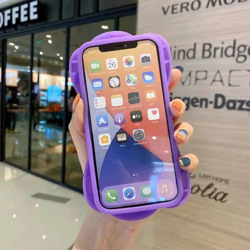 Stress-relieving phone case with colorful bubble fidget feature, suitable for various iPhone models