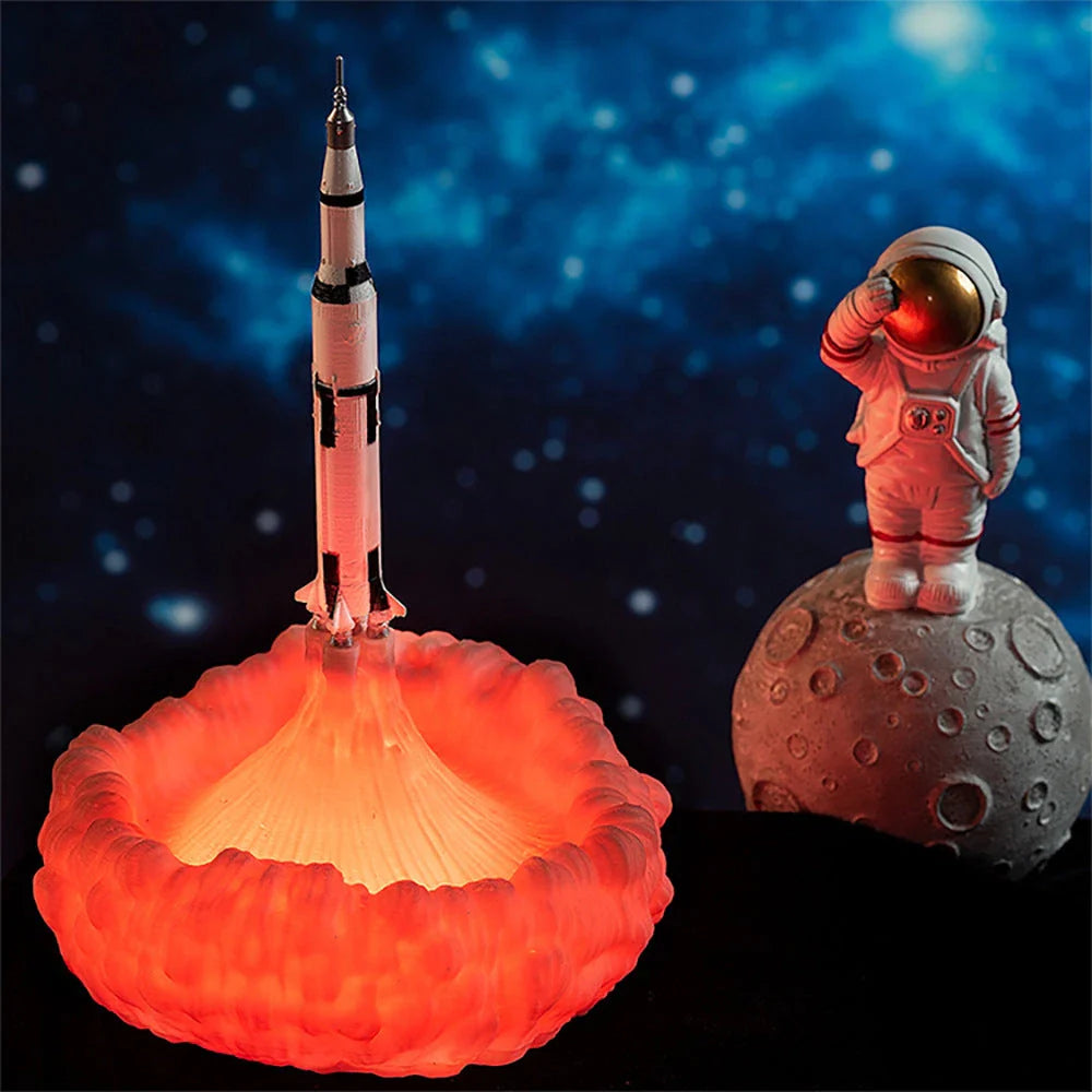 3D printed rocket night light with adjustable brightness settings, creating a captivating ambience in any space