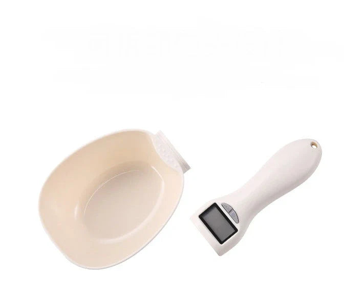 Precision digital kitchen scale with beige color, measuring ingredients for baking and cooking