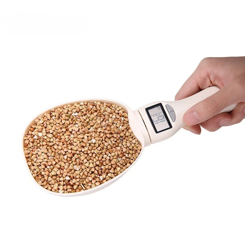 Precision digital kitchen scale with beige color, measuring ingredients for baking and cooking